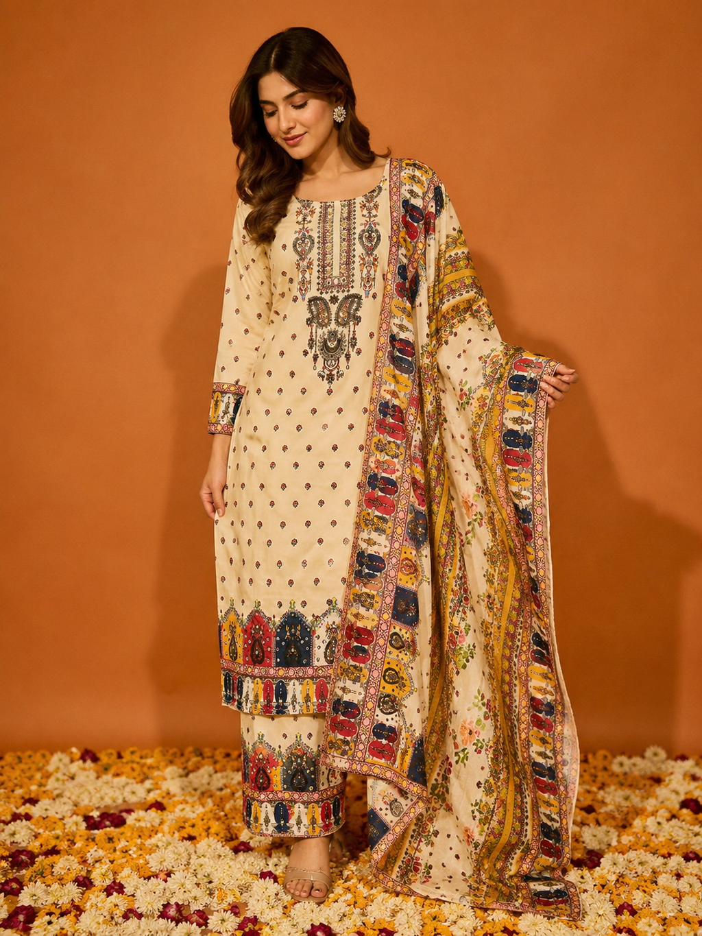 Noor Mahal Printed Poly Crepe Suit Set