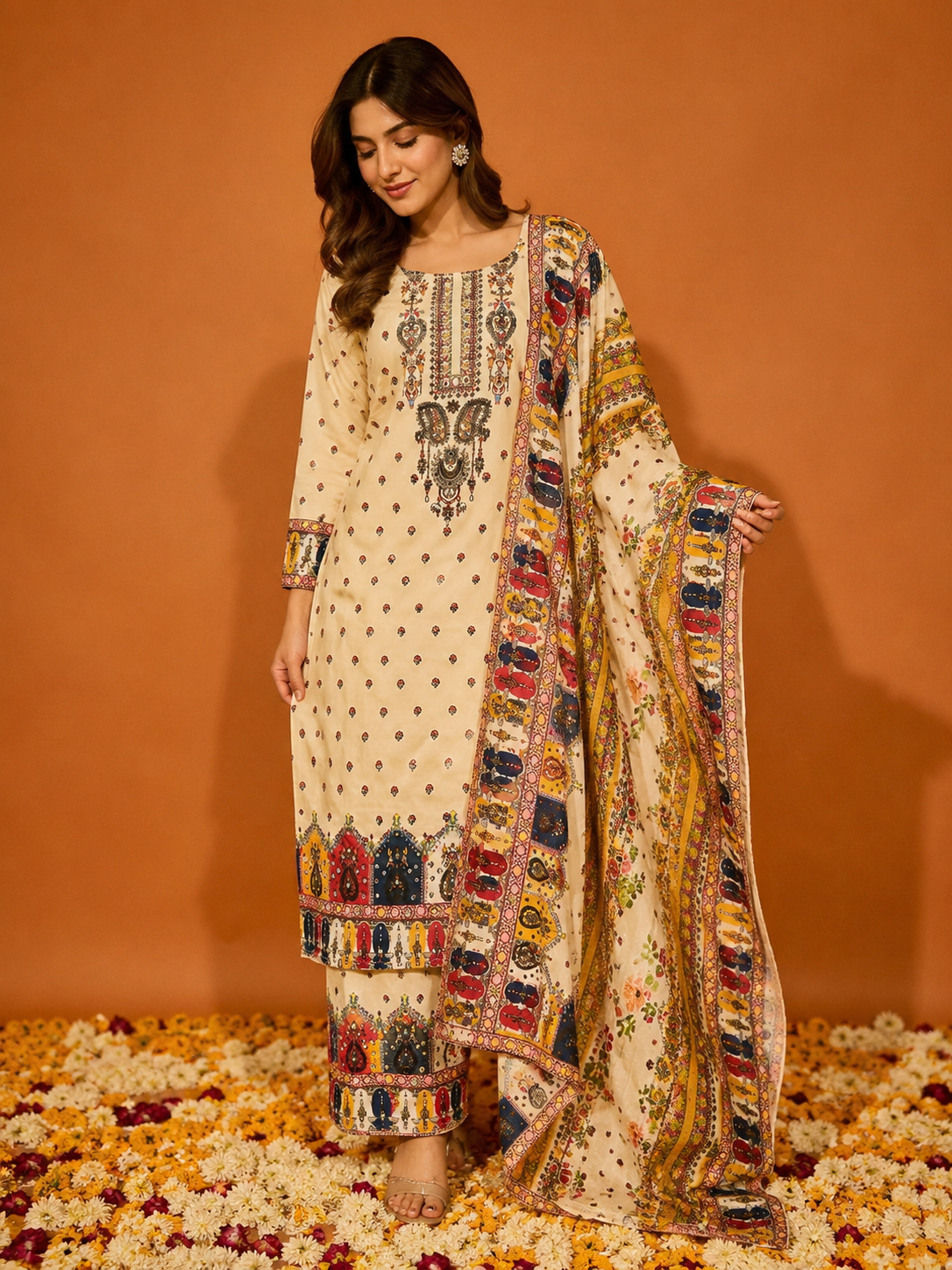 Noor Mahal Printed Poly Crepe Suit Set