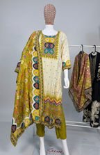 Emerald Elegance Embellished Raw Silk Suit Set