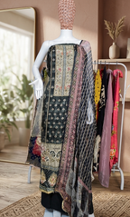 Meher Charcoal Olive Embellished Unstitched Suit Set