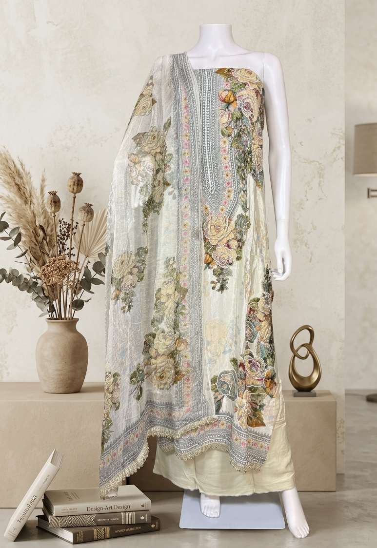 Moonlit Bloom Embellished Unstitched Suit Set