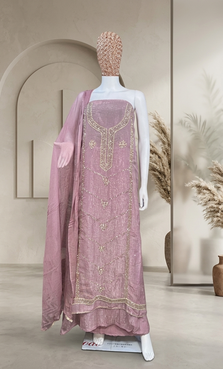 Rosé Blush Crystal Crush Unstitched Suit Set