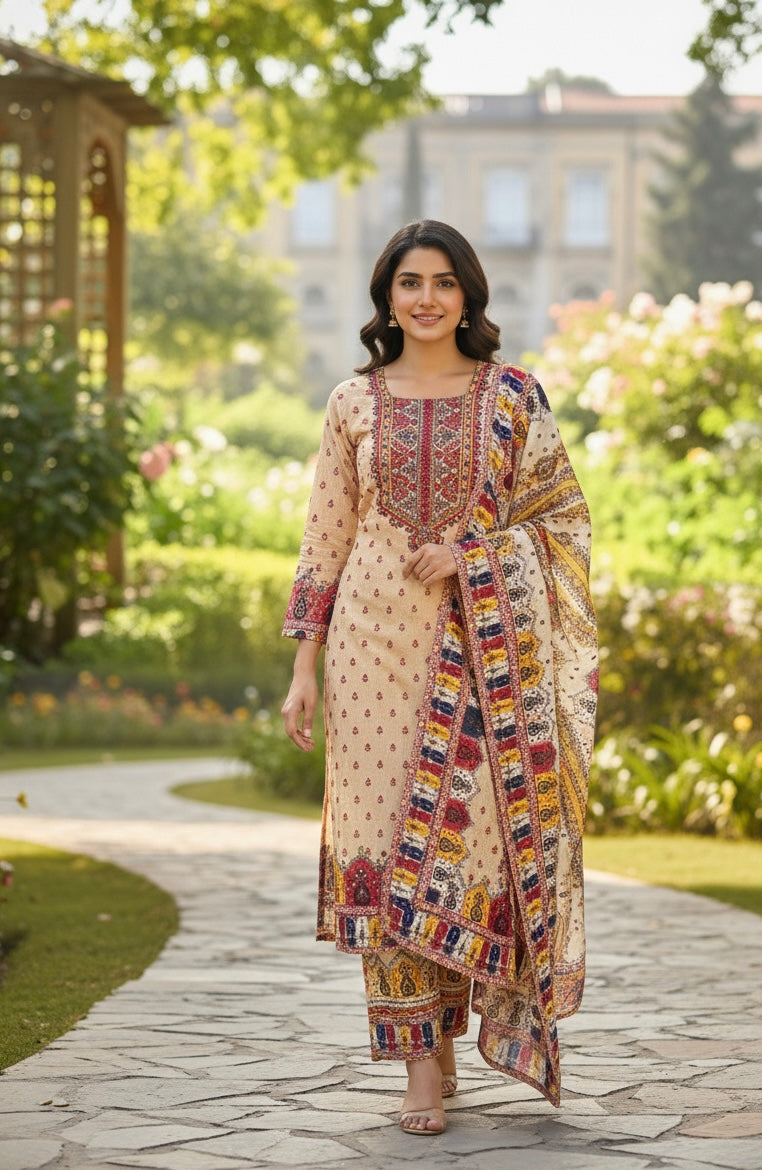 Noor Mahal Printed Poly Crepe Suit Set