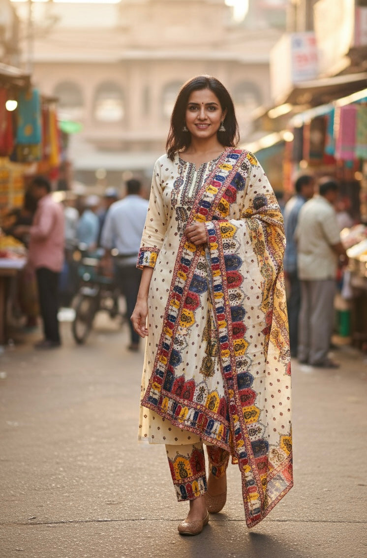 Noor Mahal Printed Poly Crepe Suit Set