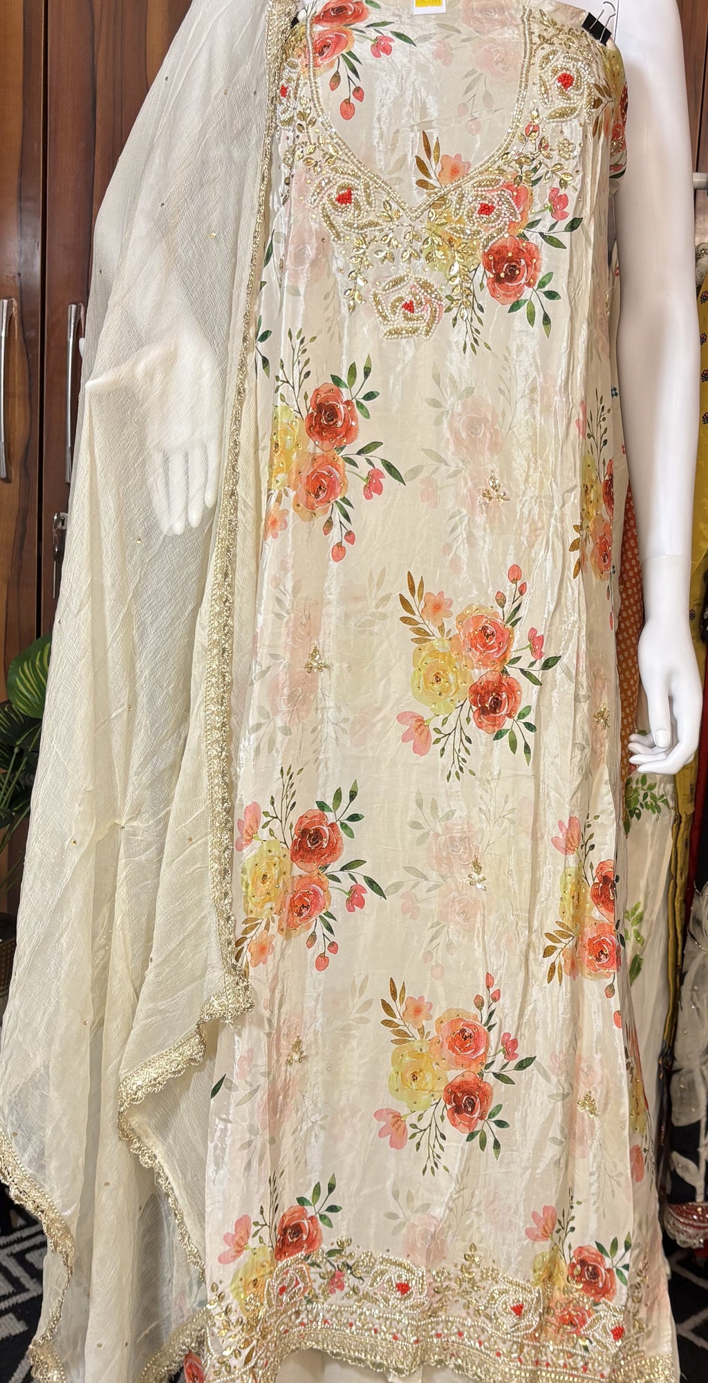Ivory Bloom Floral Handwork Unstitched Suit Set