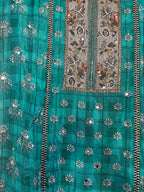 Aabroo Turquoise Floral Handwork Unstitched Suit Set