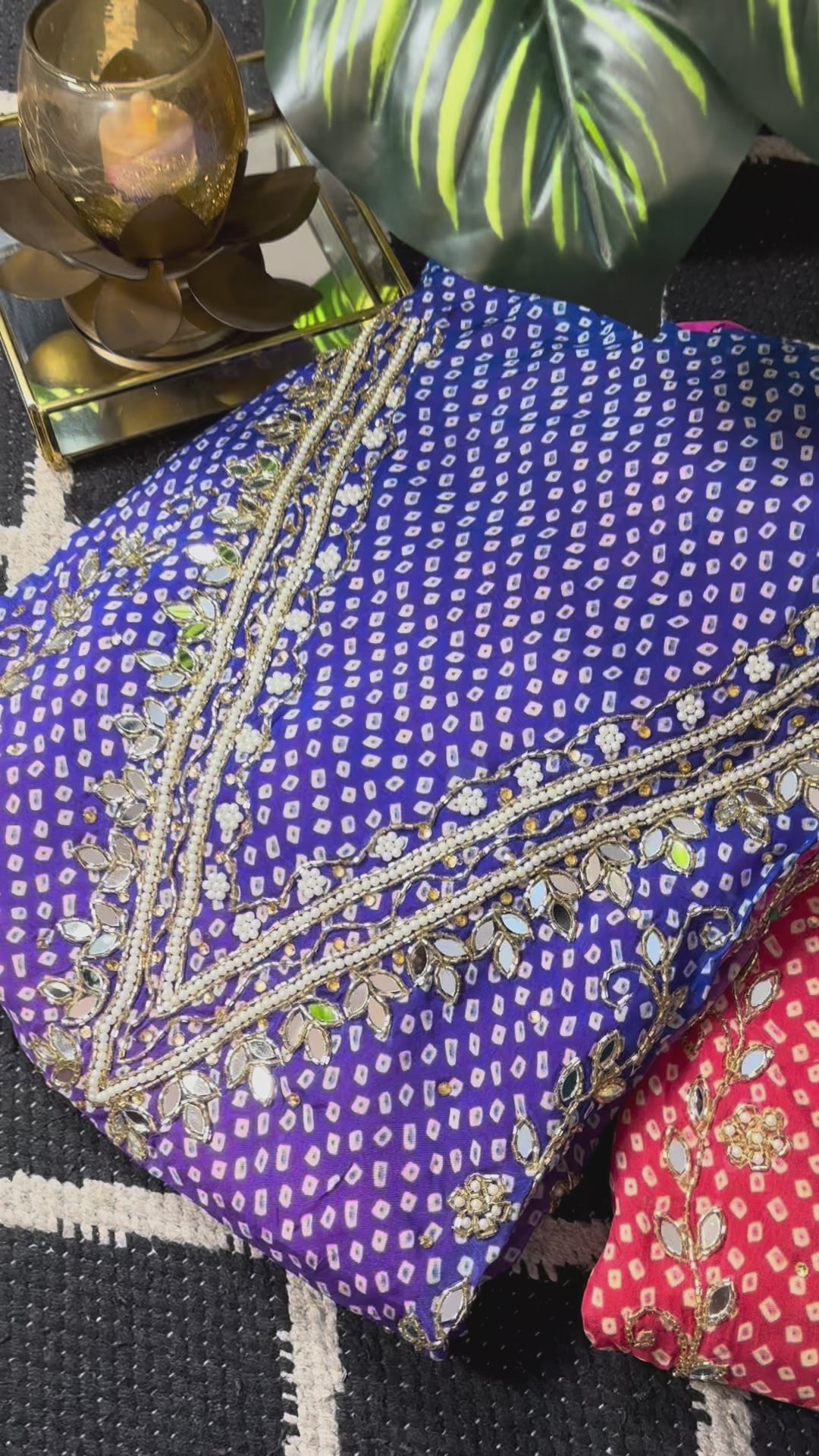 Mirror Work Bandhani 3 piece Unstitched Set