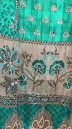 Aabroo Turquoise Floral Handwork Unstitched Suit Set
