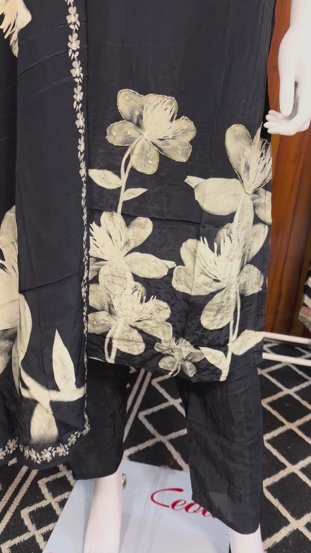 Black Crap Silk 3 Piece Suit Set