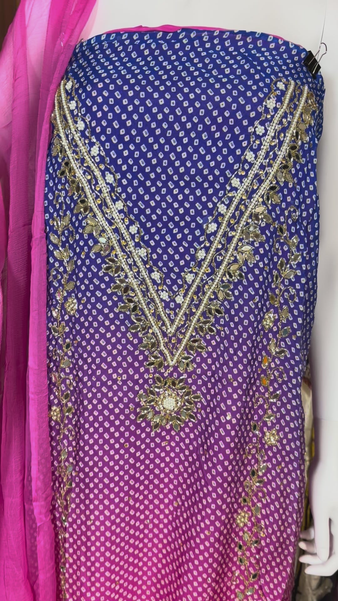 Mirror Work Bandhani 3 piece Unstitched Set