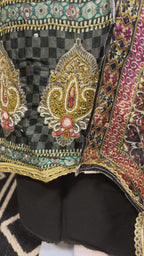 Meher Charcoal Olive Embellished Unstitched Suit Set