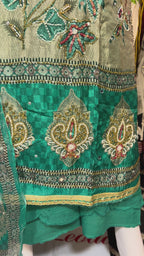 Aabroo Turquoise Floral Handwork Unstitched Suit Set