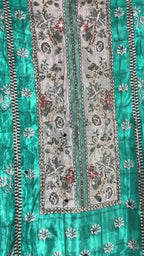 Aabroo Turquoise Floral Handwork Unstitched Suit Set